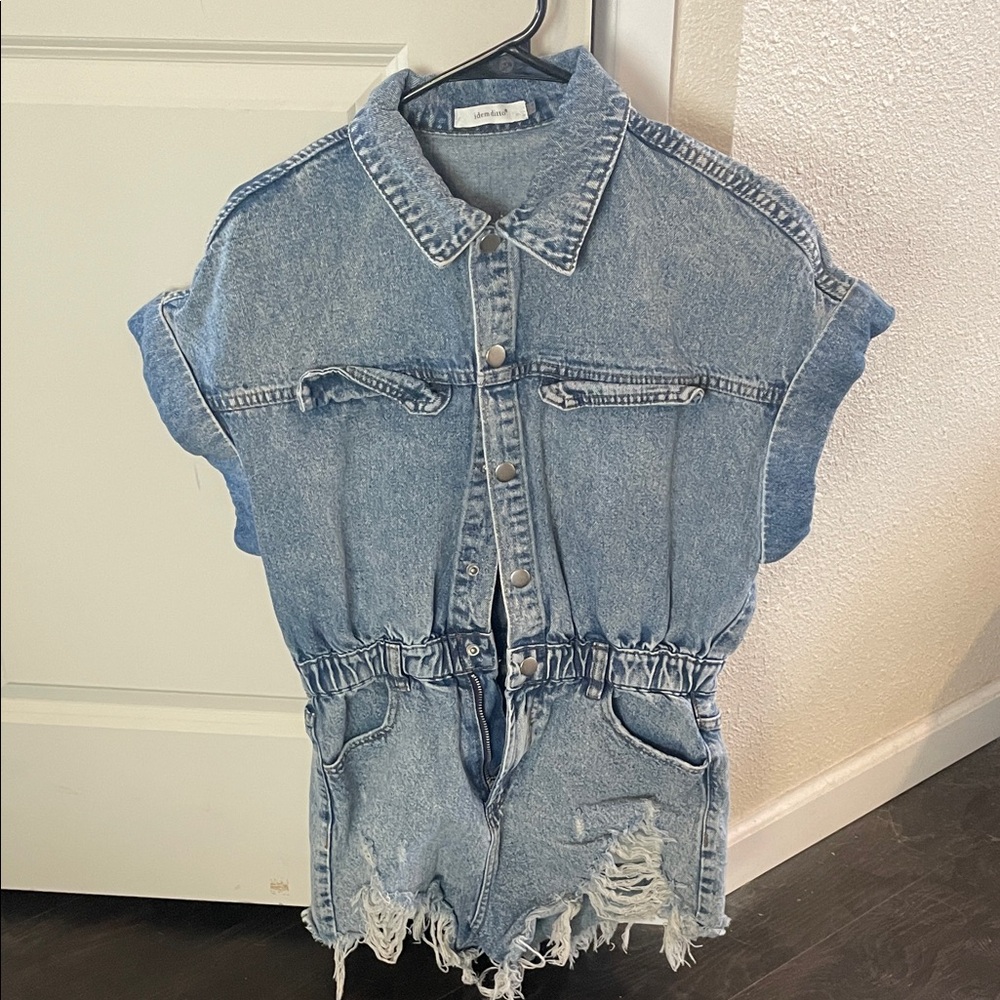 Denim Sleeveless Button-Up Romper